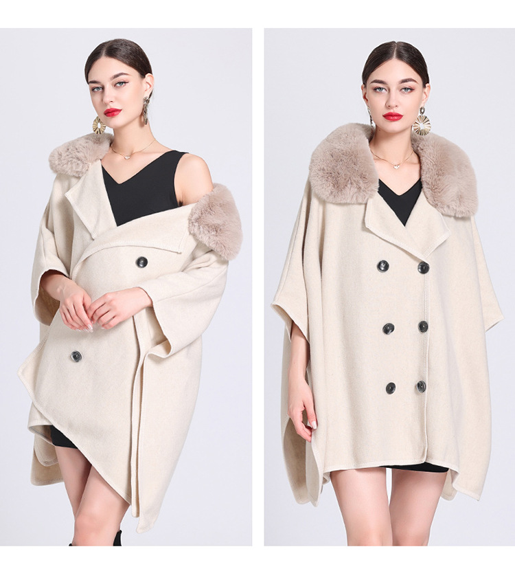 Mantella con colletto in lana, mantella da donna, cardigan in maglia larga, cappotto di lana da donna_voghion.com