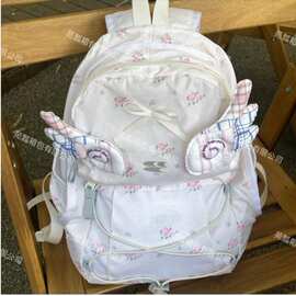 哭哭家翅膀可拆卸双肩包碎花尼龙野餐登山包户外双肩翅膀书包中号