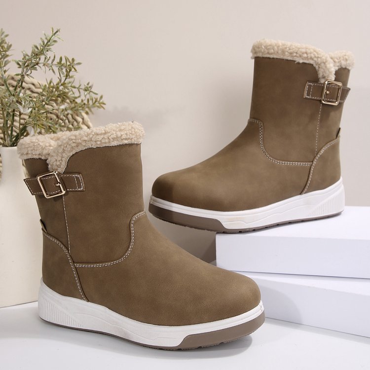 Damenschuhe Stiefel für Damen Herbst und Winter neuer Stil plus Samt dicke warme Oberbekleidung flache Unterseite heiße Baumwollschuhe Baumwollstiefel für Damen_voghion.com