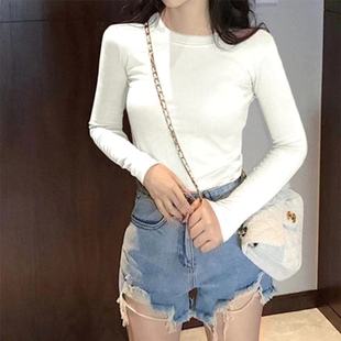 Round Neck Bottoming Shirt for Women Autumn and Winter New Thin Slim Fit Student White Slimming Pure Color Girl Fashion Top Long Sleeves