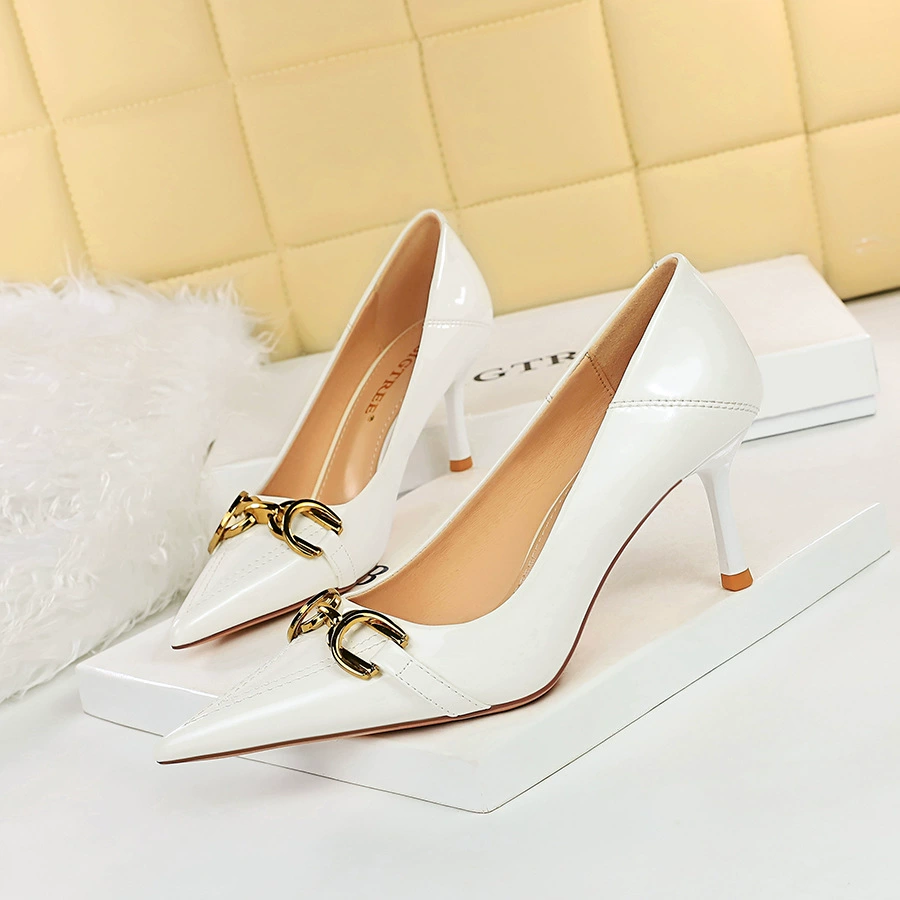 Fashionable shoes high heels, metal footwear, Korean style