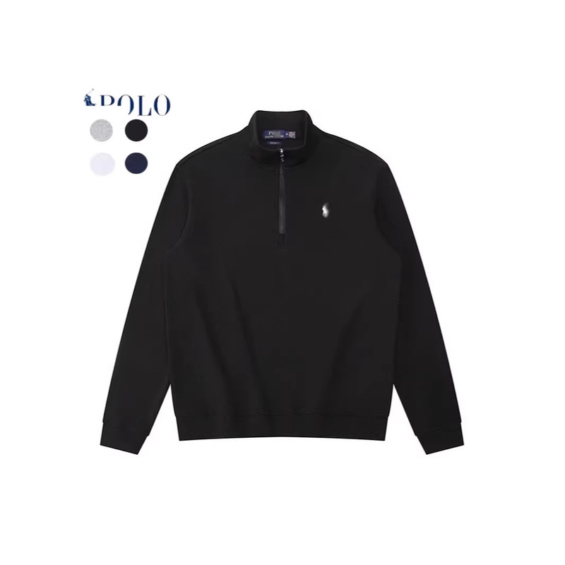 Cross-Border Best-Selling Cotton Rl Ralph Sweatshirt with Stand Collar, Embroidered Pony Logo, Half-Zip, Crew Neck, Solid Color Jacket for Men and Women