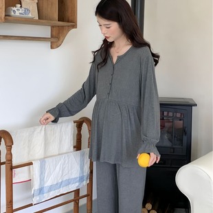[Ready Stock 6197] Spring and Autumn Home Clothes, Pajamas, Maternity Confinement Clothes, Pregnancy Discharge Clothes, Spring and Summer Pure Color