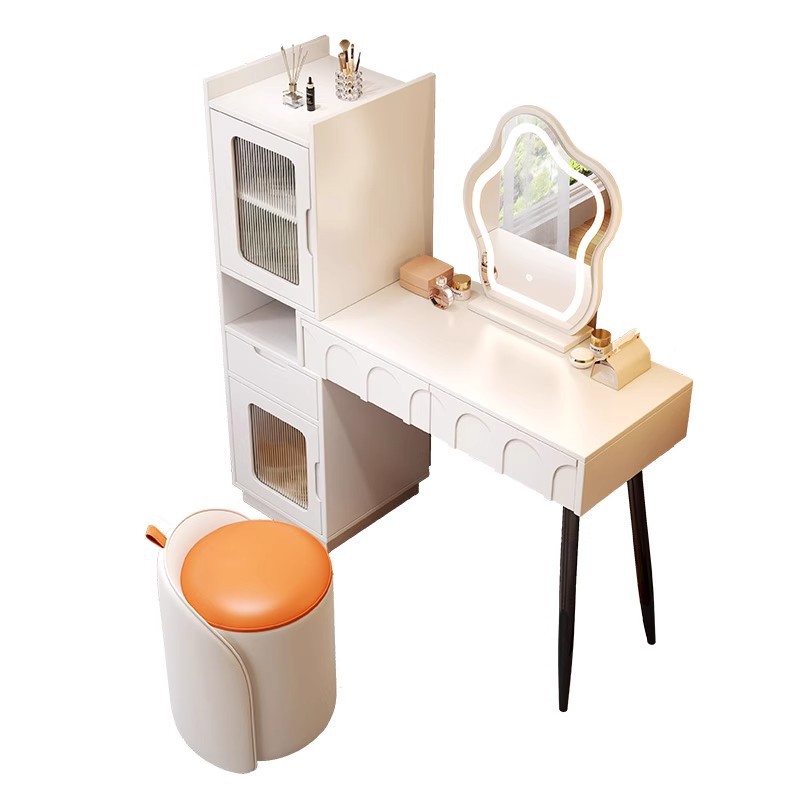 Cream-viento moderno y simple comedor retráctil con espejo de nube doméstico con gabinete lateral lámpara LED mesa de maquillaje