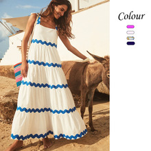 24年夏季新款欧美外贸简约设计性感波纹抹胸超大摆吊带裙-88002