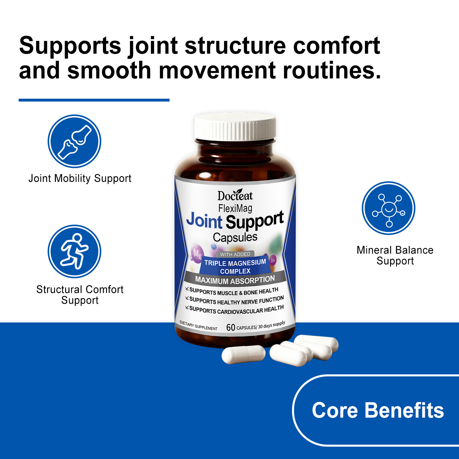 DOCTEAT 关节支持镁胶囊 维持结构舒适助力日常活动成人适用款