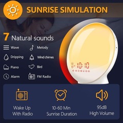 人気商品 模擬日の出 目覚まし機能付き 夜光 日没 寝かしつけライト テーブルランプ 雰囲気ランプ LED 目覚まし時計
