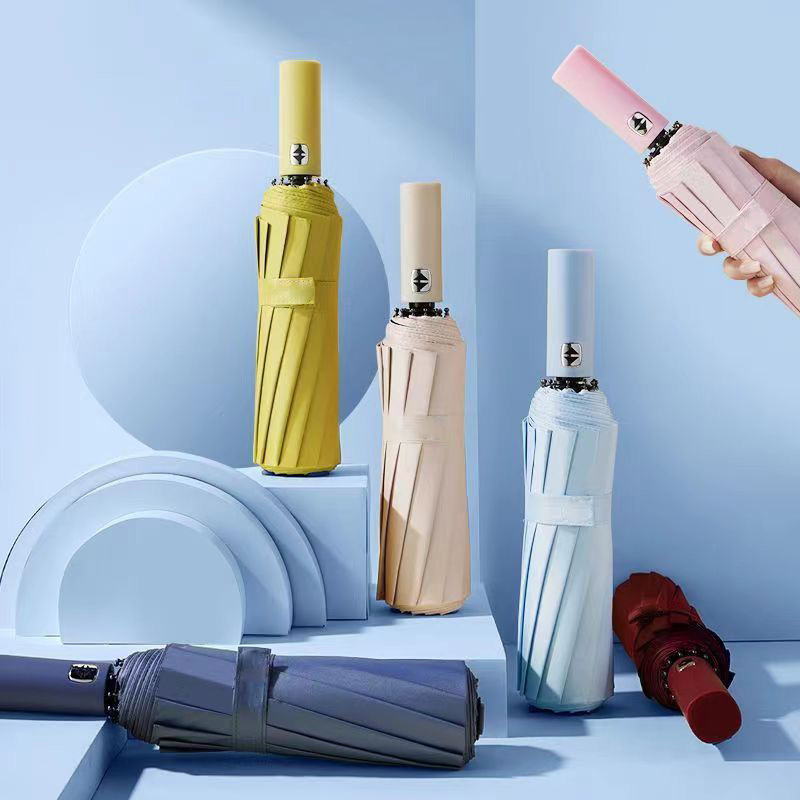 Shake Umbrella Explosions Automatic 12-Bone Double Dragon Bone Anti-Storm Automatic Umbrella Morandi Sunscreen Rainproof and Rainproof Dual-Use