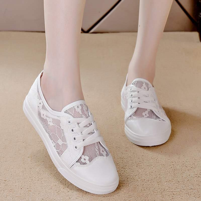 Brand Off-Size Hollow Breathable Sneakers for Women, New Summer Style Versatile Lightweight White Shoes, Women's Flat Casual Shoes