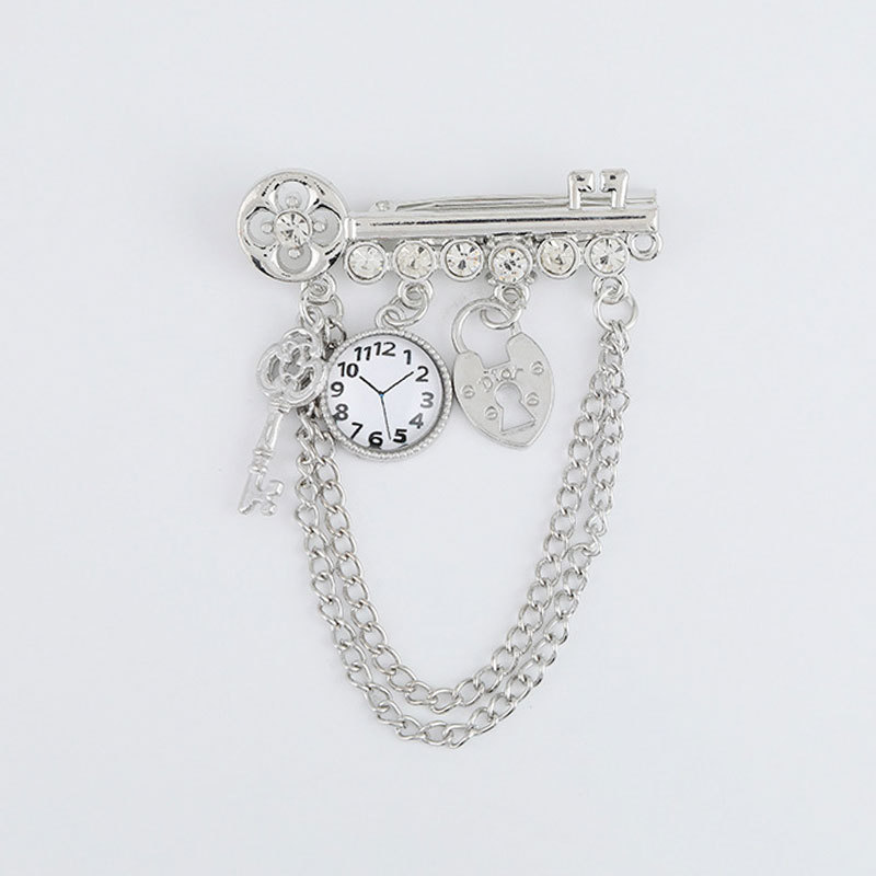 Spilla a forma di orologio e chiave stile britannico per uomo_voghion.com