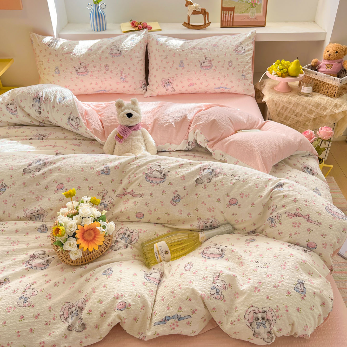 Cute pet party [class a maternal and infant grade puff yarn] / 【flat sheet style】0.9 three-piece set - duvet cover 150x200 cm