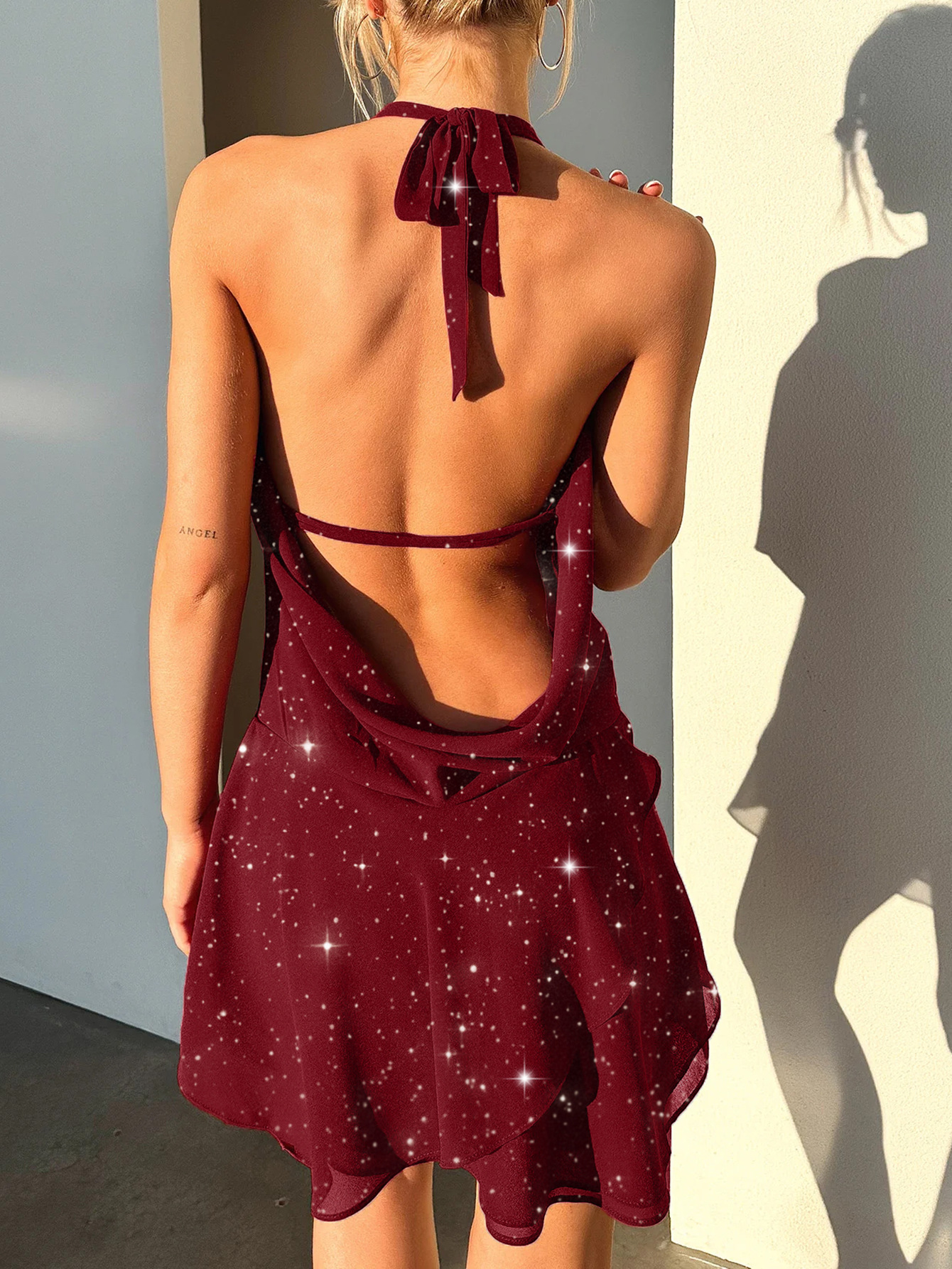 Halter Neck Solid Short Dress For Women Casual Party Club Wear_ecoleips.com