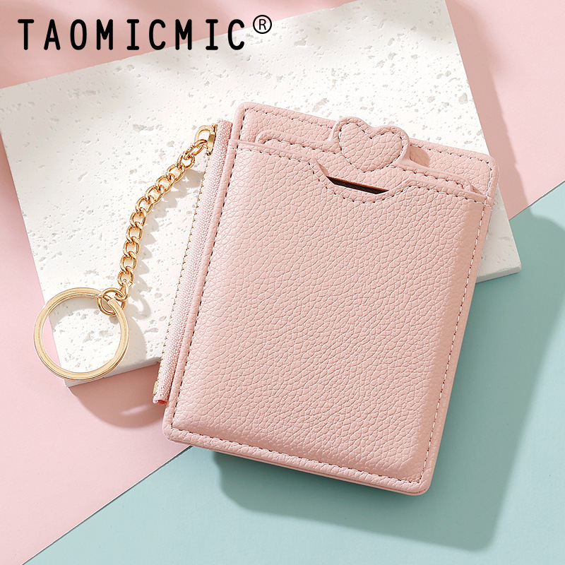 Cute Ins Leather Ladies Wallet Card Holder Access Control Credit Card Holder Student Key Ring Coin Card Holder