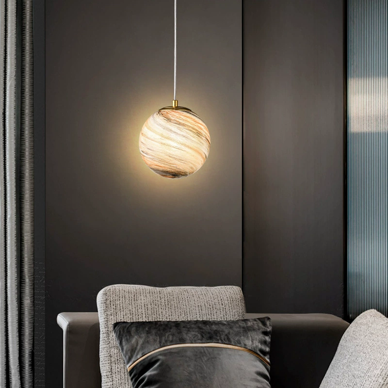 Modern and minimalistic glass ceiling lamp for bed, copper lights