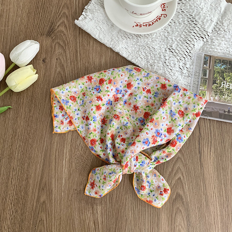 55 pañuelo japonés de algodón y lino, bufanda de seda floral de todo fósforo de verano y otoño, bufanda cuadrada pequeña con cuello, bufanda decorativa fresca fina para mujer