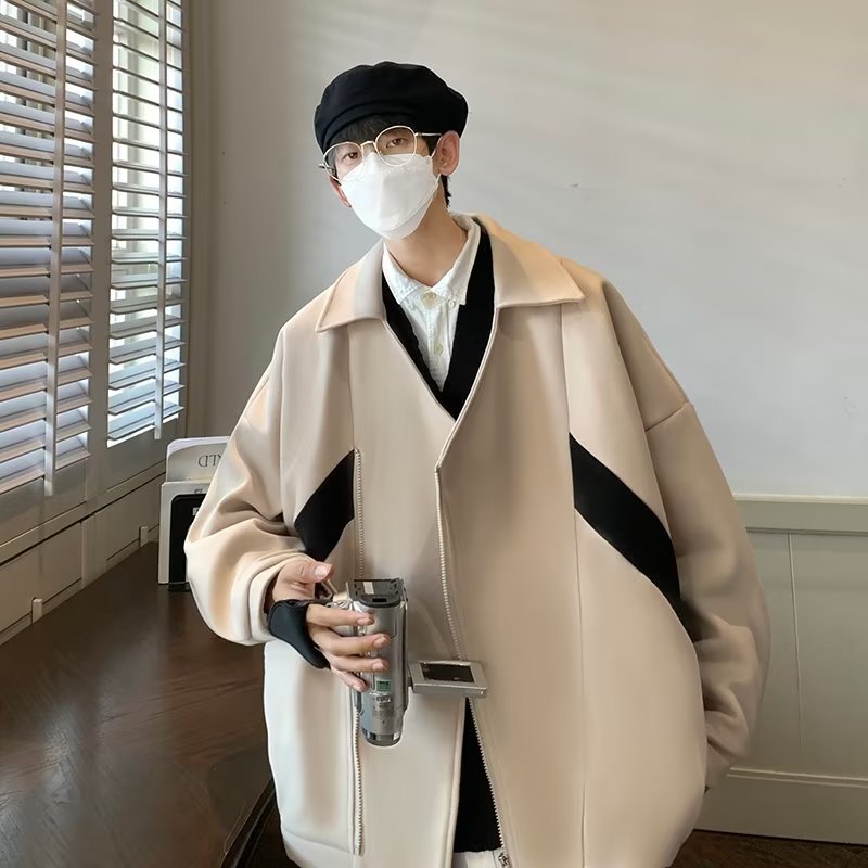 Primavera y otoño todo fósforo estilo de Hong Kong chaqueta de trabajo a juego de colores para hombres chaqueta suelta de cuello alto marca de moda inis shuai chaqueta casual