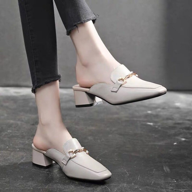 Moda de comercio exterior zapatillas de raíz cuadrada de moda universal de mujer ligera un pedazo de ropa de moda de fotos de película explosiva negro image 8