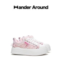【Wander around】2025年秋季新款云朵粉色羽毛厚底增高帆布鞋女
