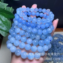 天然海蓝宝圆珠手串 晶体通透干净起荧光 尺寸7.2-12mm 时尚简洁