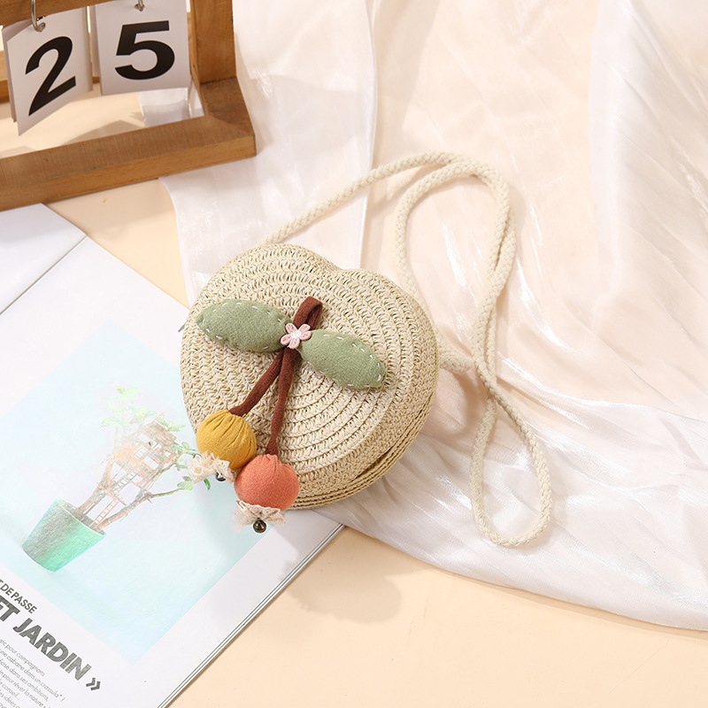 夏の海辺の子供用バッグ、スカート付きのかわいいチェリー織り、休暇用の麦わらバッグ、女の子の携帯電話のクロスボディバッグ|undefined