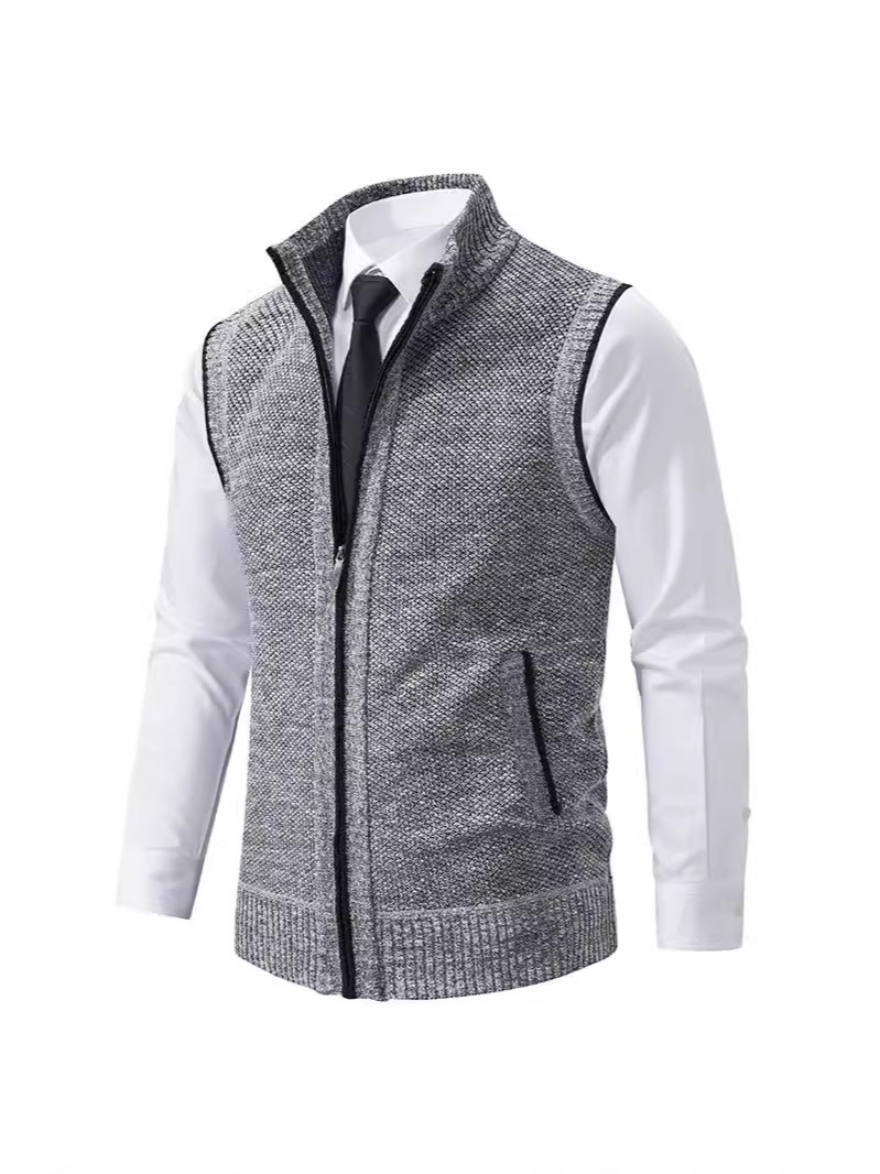 New Cross-Border Foreign Trade Men's Knitwear Vest Korean Style Stand Collar Sleeveless Vest Thickened Sweater Jacket
