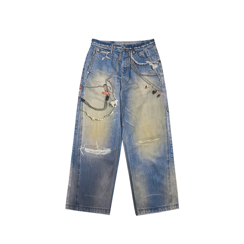 Herrenbekleidung Hosen Digital bedruckte Jeans Herbst und Winter Street Loose Straight Hose_voghion.com