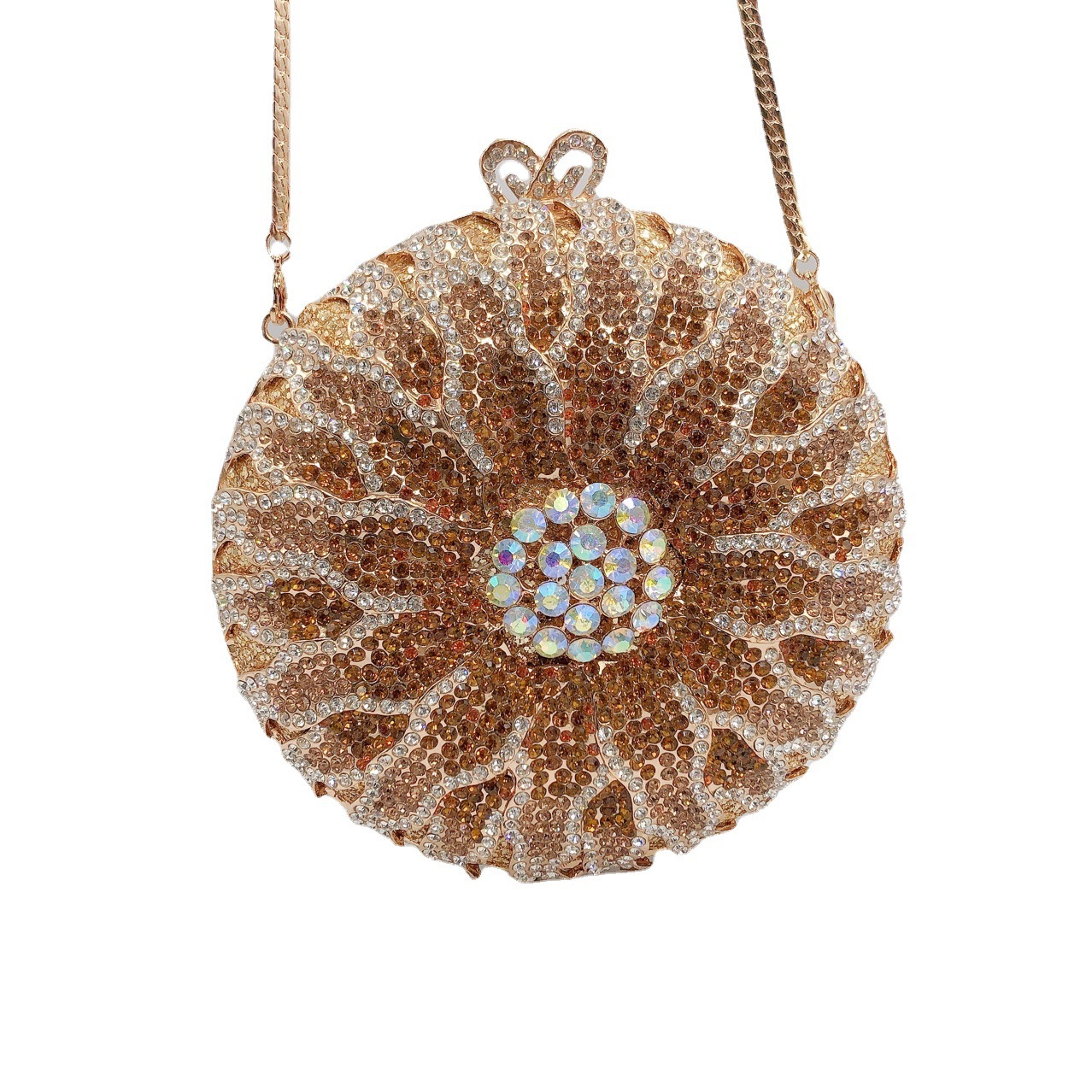 * transfronterizo nuevo paquete de diamantes de la cena del dios del sol bolso de diamantes redondo completo bolso de diamantes de banquete europeo y americano de mano bolso de diamantes de mujer embrague