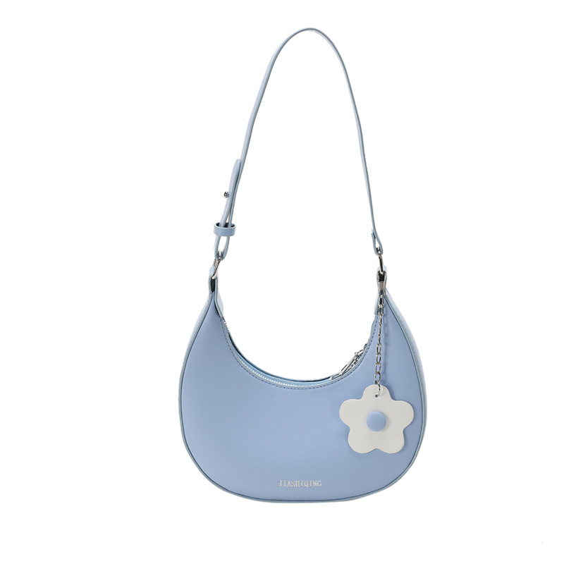 Bolso de mano transfronterizo para mujeres 2024 nueva textura coreana bolso de hombro axilar simple colgante de flores bolso de luna media luna