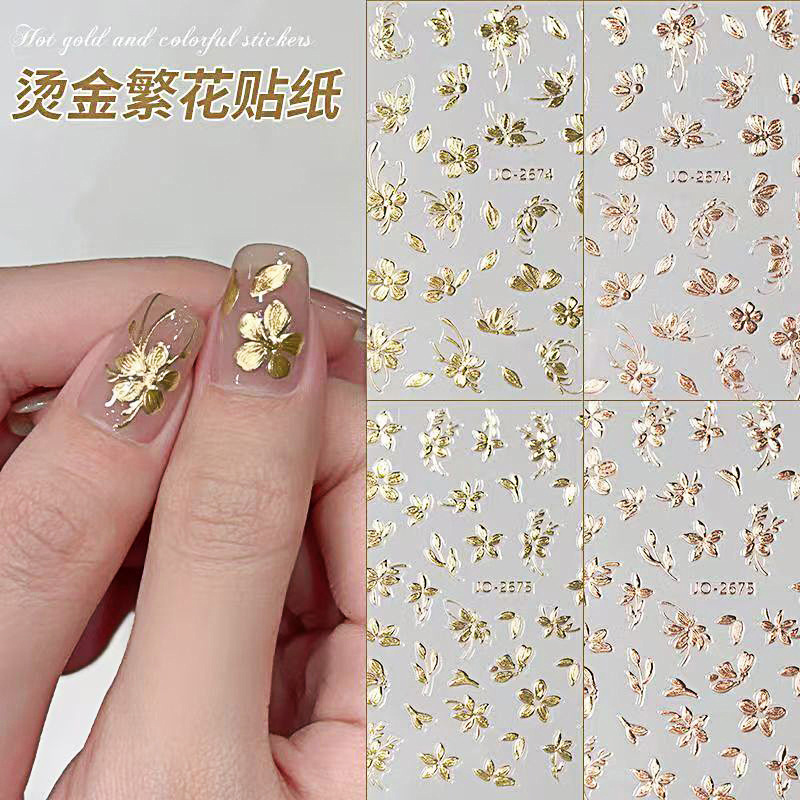 Gold-Stamped Floral Nail Stickers 2025 New Model 3D Embossed Five-Petal Flower Adhesive Nail Decals Decoration Wholesale Gold-Stamped Floral Nail Stickers 2025 New Model 3D Embossed Five-Petal Flower Adhesive Nail Decals Decoration Wholesale