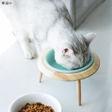 木架陶瓷貓碗可調節幼貓飯碗高腳貓糧碗狗碗飲水碗貓咪通用