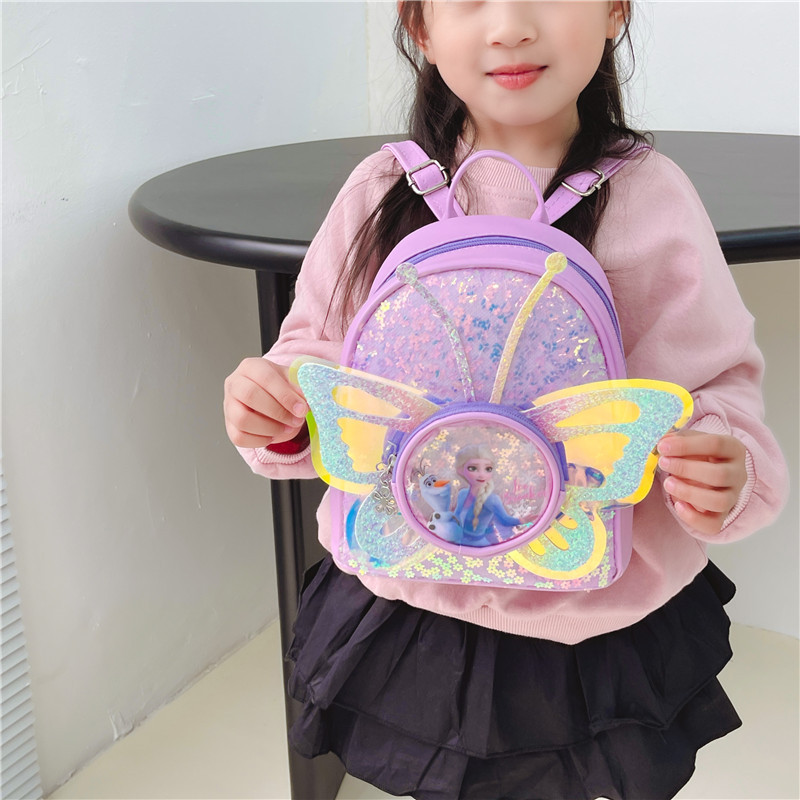 Mochila para niños, novedad de 2023, bonita mochila de dibujos animados, bolso escolar de moda para niñas pequeñas de cuero suave con lentejuelas y mariposas, a la moda