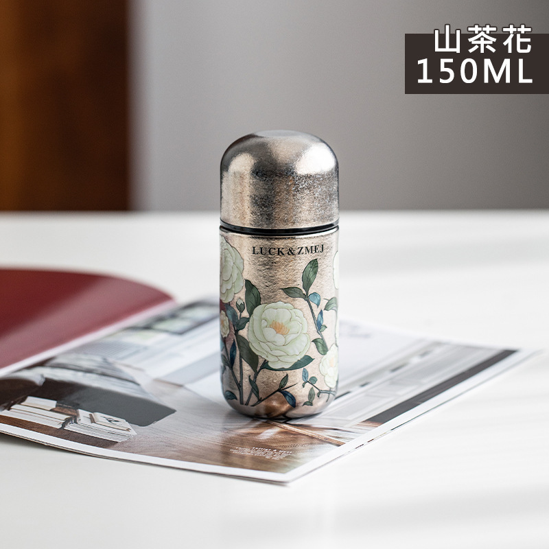 LUCK＆ZMEJ ミニ純チタンポケットカップ 高価値国民風ポケット煮込み茶魔法瓶カップ ライト高級国民風柄|undefined