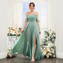 速卖通新款晚礼服法式一字肩宴会派对长裙2025秋款新娘伴娘团礼服