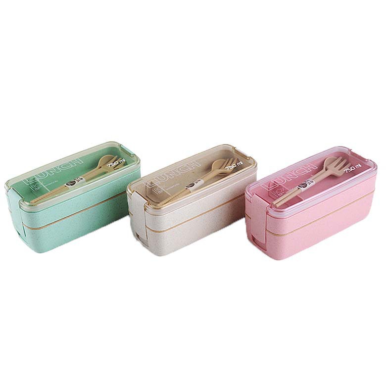 Lonchera de paja de trigo vajilla Coreano lonchera de doble capa trabajador de oficina estudiante lonchera portátil horno microondas calefacción