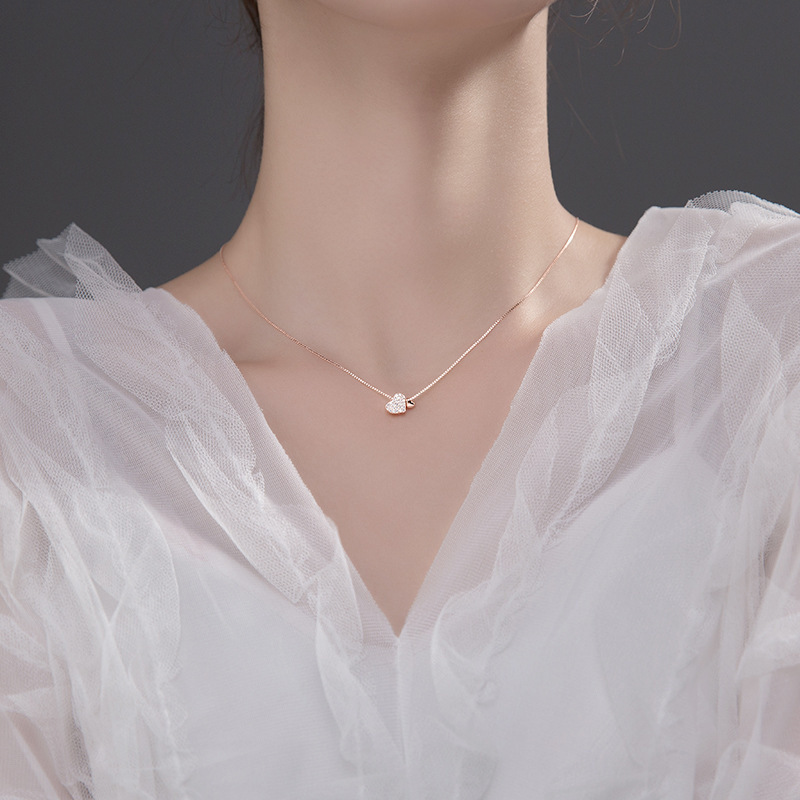 Sterling Silber Einfacher Stil Herzform Überzug Inlay Zirkon Halskette display picture 4