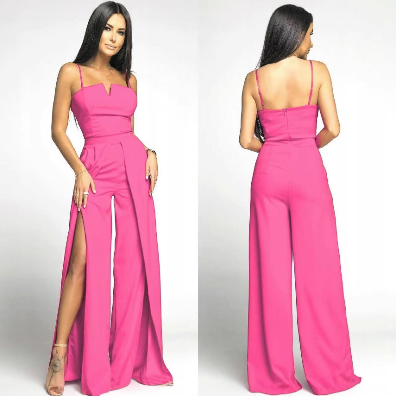2025 Cross-Border Aliexpress Amazon European and American Sexy Slim Slit Pants Tube Top Suspender Jumpsuit