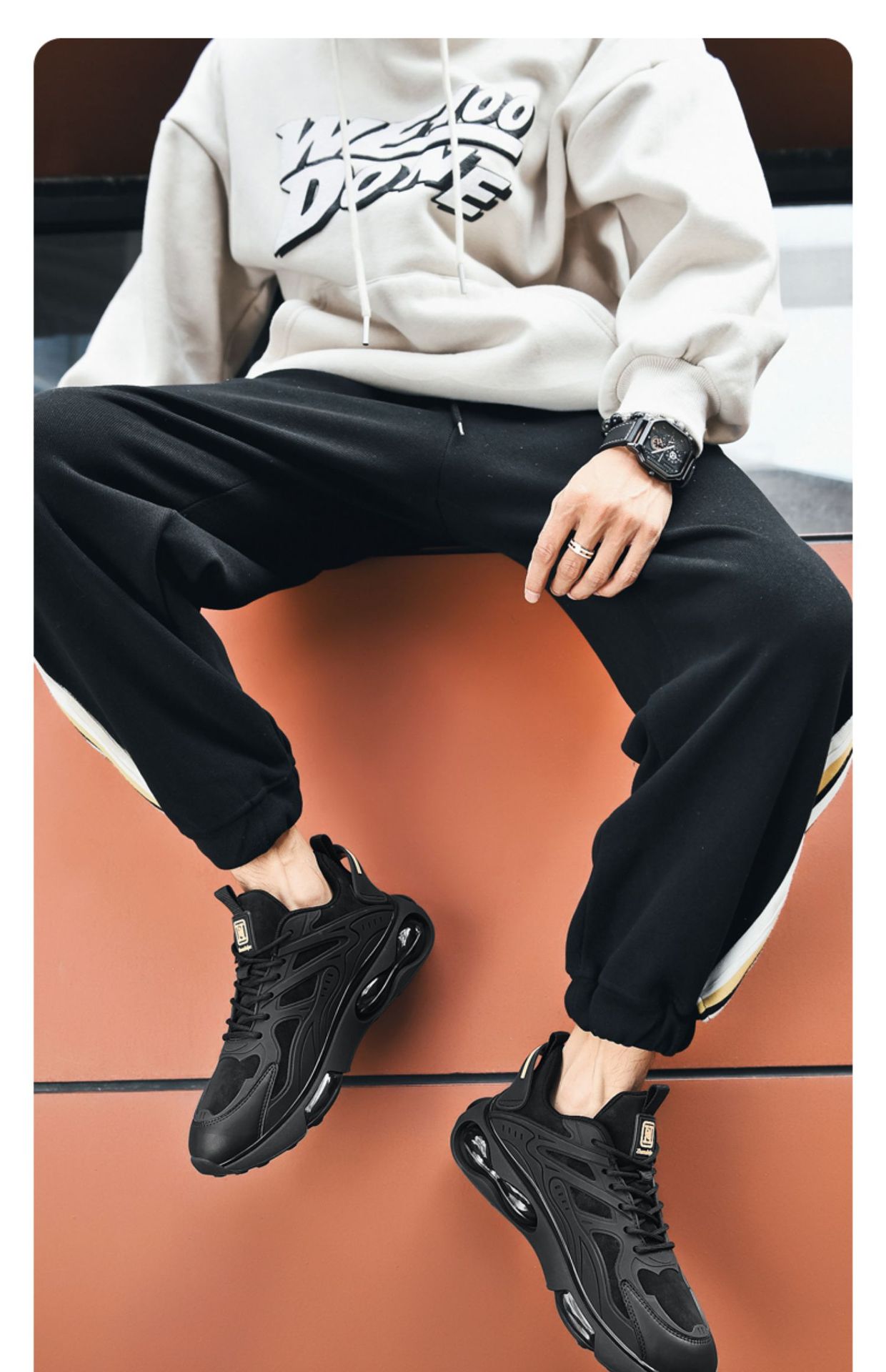 New student sports Dad shoes Basketball men's running shoes Black air cushion sneakers_voghion.com