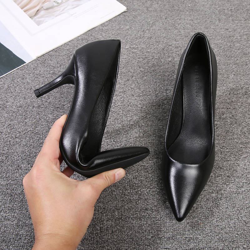 Flight Attendant High-Heeled Shoes for Women, Thin Heels, 2026 New Model, Professional Soft Leather 7cm Pointed Toe Single Shoes, Flight Attendant Work Shoes, Black