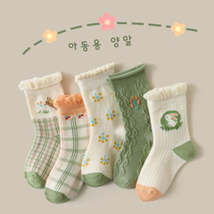 Children's socks: New autumn/winter artistic vintage-style mid-calf cotton socks with 3D jacquard design—soft and perfect for babies.
