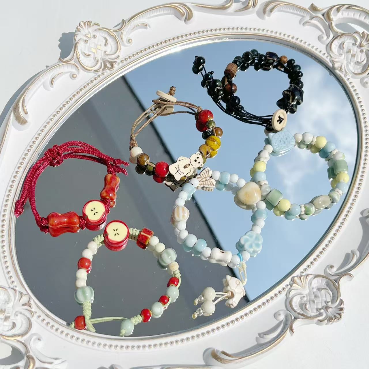 景德镇陶瓷手串新中式陶瓷手链文艺情侣饰品景德镇古风摆摊手串