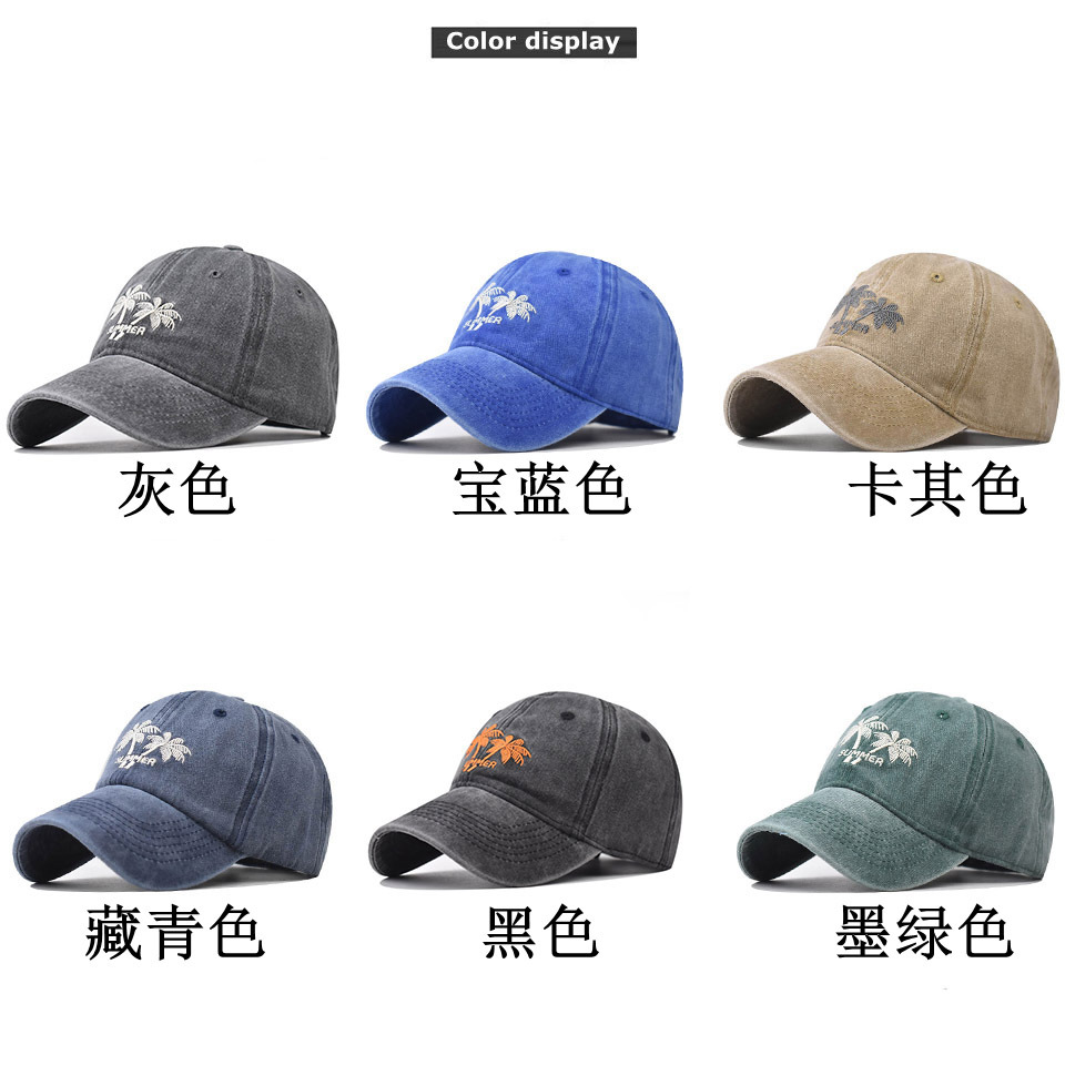 Algodón transfronterizo de árbol de coco gorra de béisbol de dibujos animados lavada gorra de béisbol bordada Comercio exterior europeo y americano lavada gorra de pico