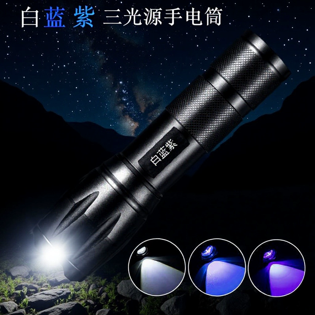 Фонарь с тремя источниками света и прямой зарядкой, ультрафиолетовый свет, светодиодный флуоресцентный светильник, светильник для ночной рыбалки с защитой от подделок, многофункциональный светильник для ночной рыбалки.
