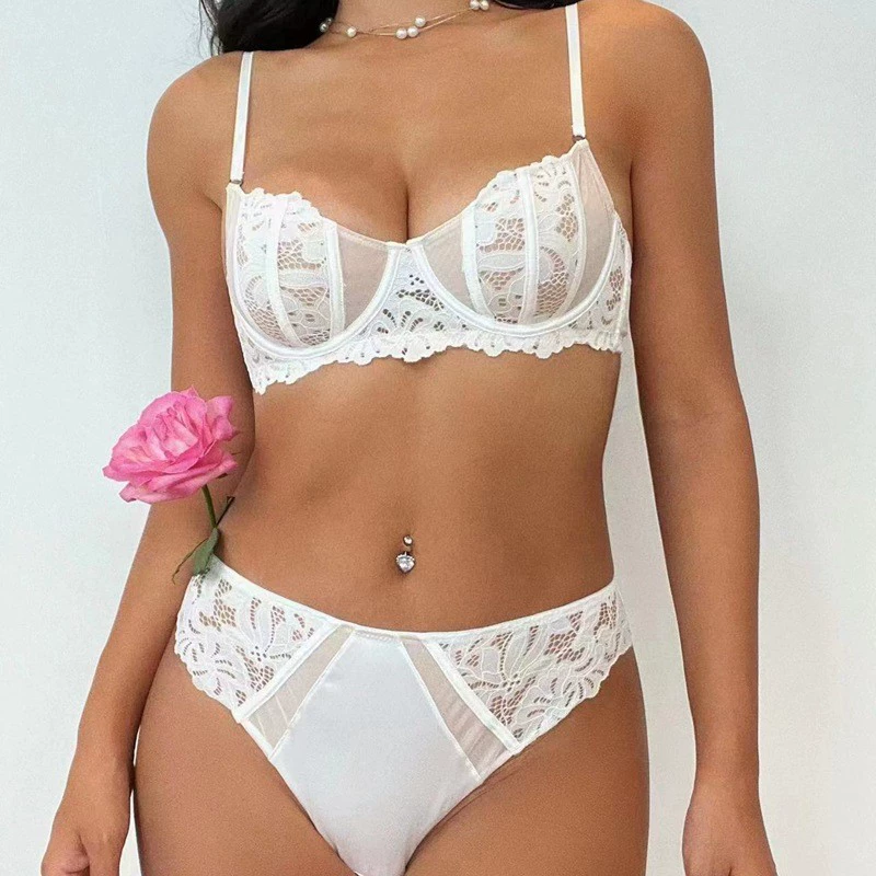 (Cross-border trading), lace ultra thin bra, supporting underwear with steel rings, sexy set, french style