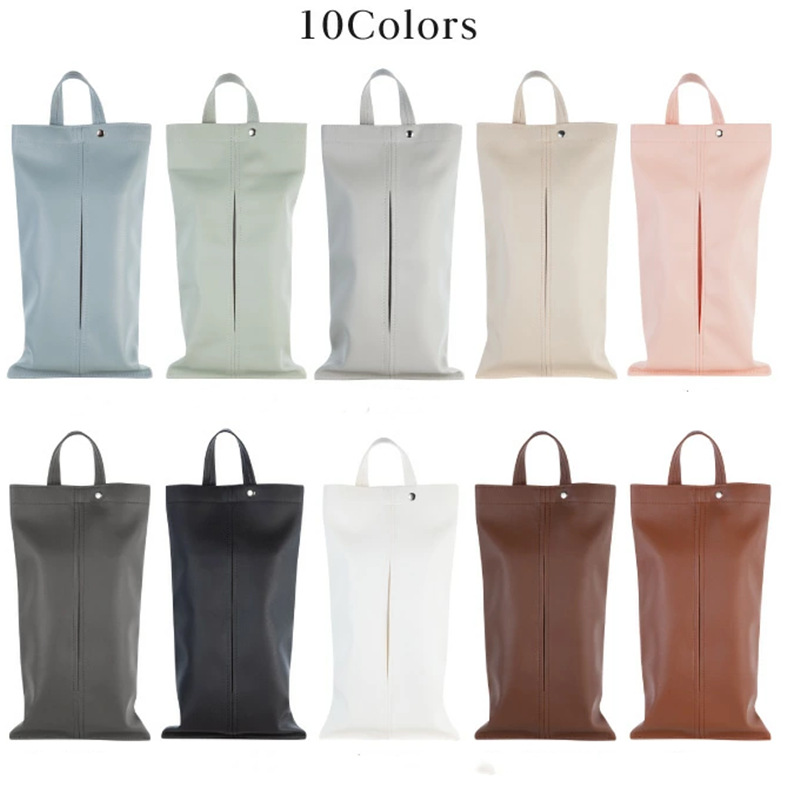 Japanese-style leather car tissue bag, Nordic wall-mounted tissue box, hanging-style PU tissue bag