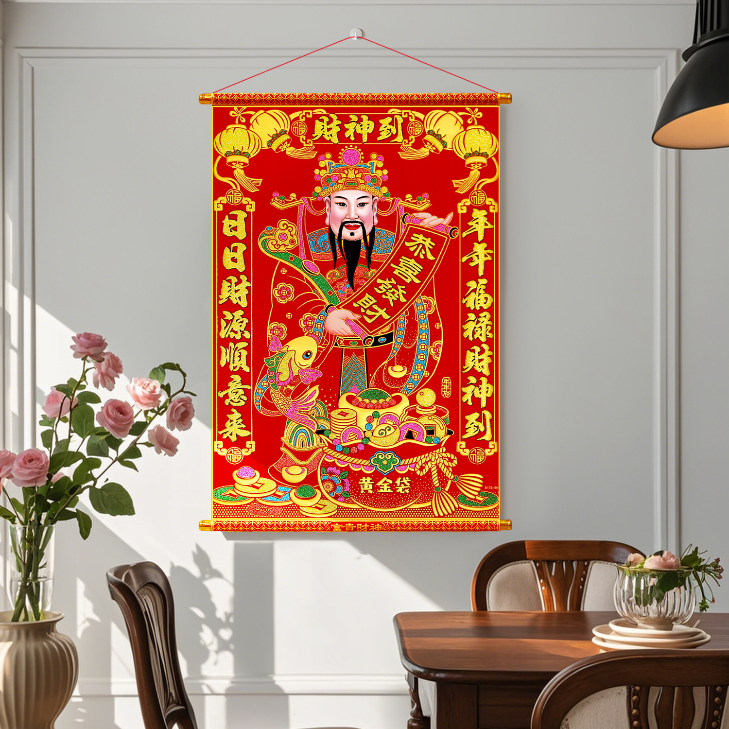 new god of wealth door sticker flannel large god of wealth decorative painting wall opening lucky new year painting spring festival hanging shaft hanging painting