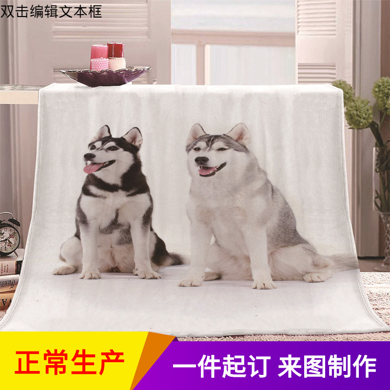 哈士奇图案跨境毛毯 3D印花加厚保暖 合肥数码印花毛毯工厂 代发