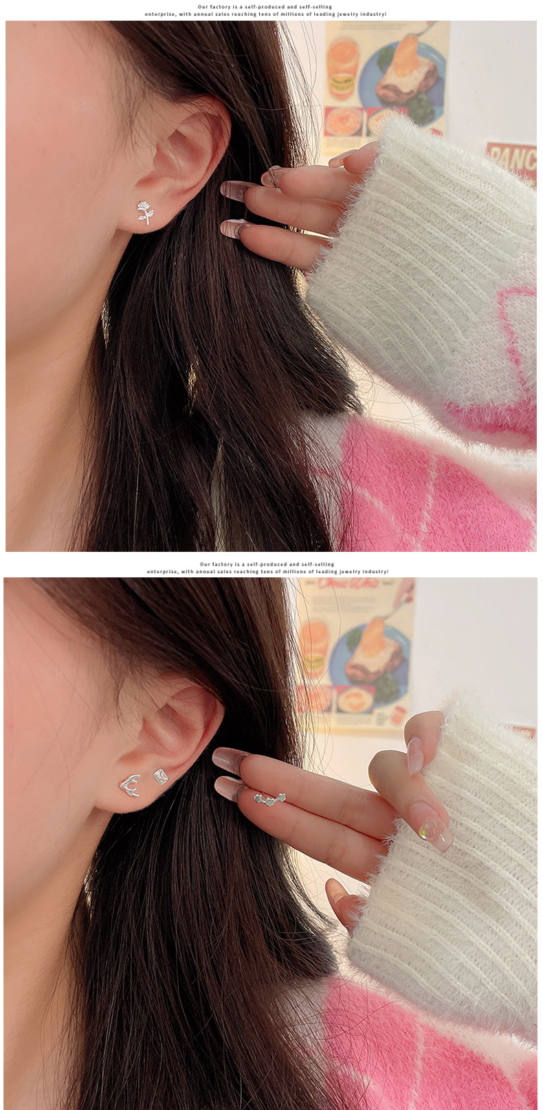 Fashion Heart Shape Rose Butterfly Copper Plating Ear Studs 1 Set