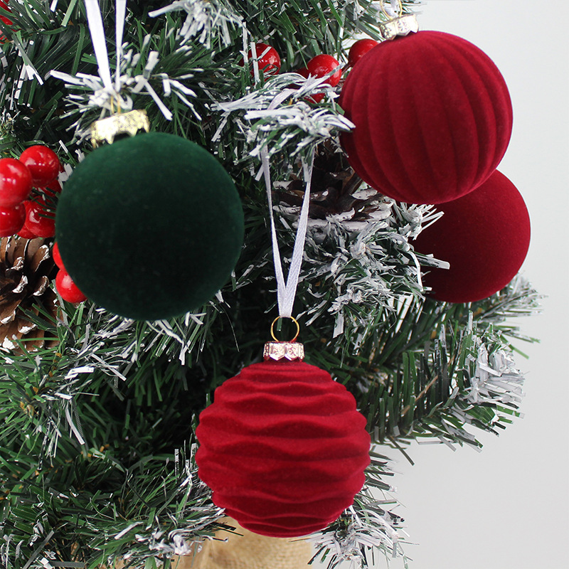 Nuevo árbol de Navidad decoraciones calabaza vino rojo y tinta verde Navidad floqued set exquisito set de bolas de Navidad