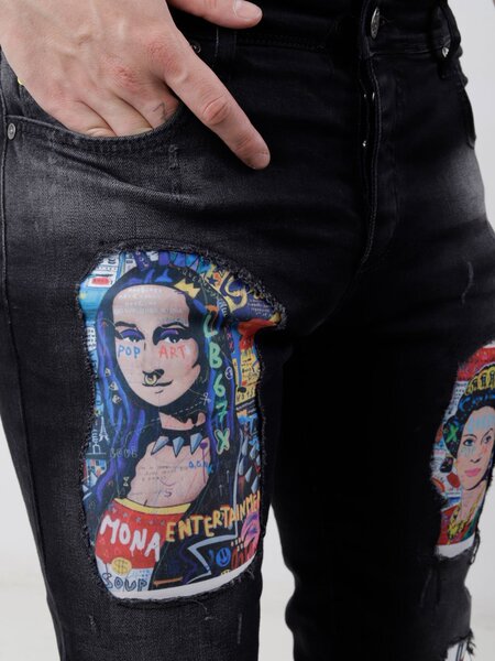 denim suede sports jeans with zipper