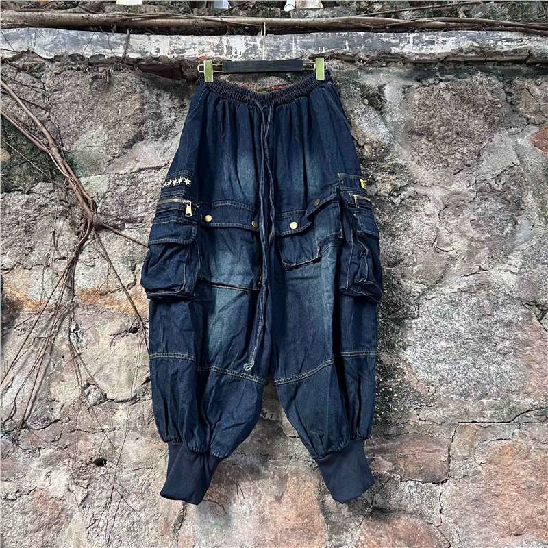 Marca de moda tailandesa 2026 primavera y otoño nueva moda personalidad chaleco sin mangas multi-bolsillo jeans conjunto suelto